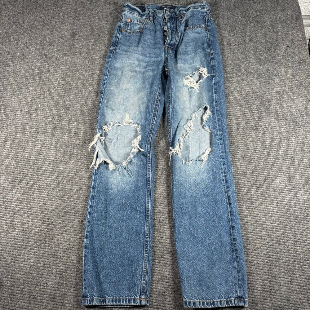 Aeropostale 90s Baggy Jeans Womens 00 Blue Good Ripped Distressed High Rise